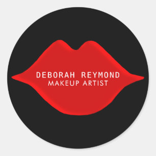 Sticker Rond lèvres rouges sur noir pour une beauté maquilleuse
