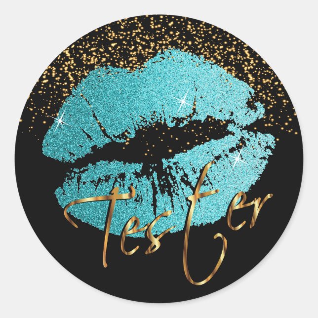 Sticker Rond Lèvres turquoises de Parties scintillant 3 - Teste (Devant)