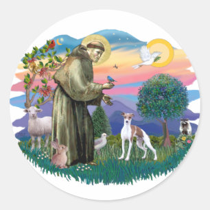 Sticker Rond Lévrier italien (marron-blanc)
