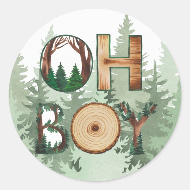 Sticker Rond L'expression de la nature : Oh Baby shower garçon (Devant)
