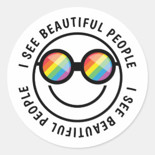 Sticker Rond Lgbt Ally Beaux Gens Citation & Rainbow Glasses