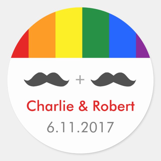 Sticker Rond LGBT Gay Mariage Mustaches Arc-en-ciel (Devant)