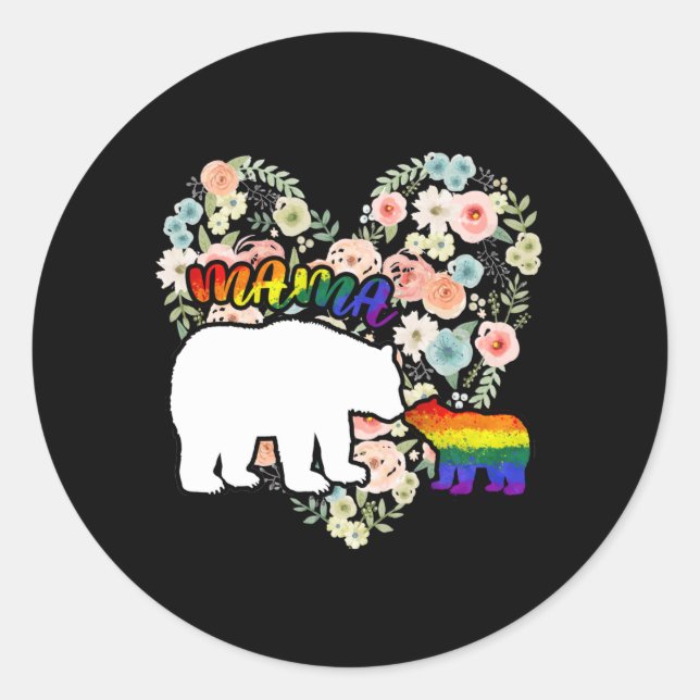 Sticker Rond LGBTQ Mama Bear Progress Pride Drapeau Gay (Devant)