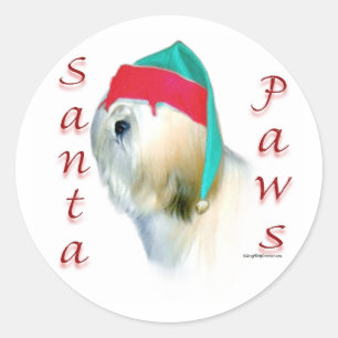 Sticker Rond Lhasa Apso Père Noël Paws