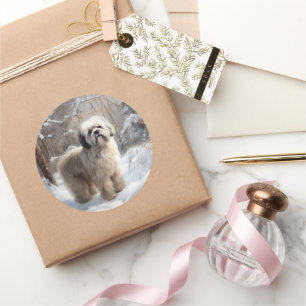 Sticker Rond Lhasa Apso Qu'il neige Noël