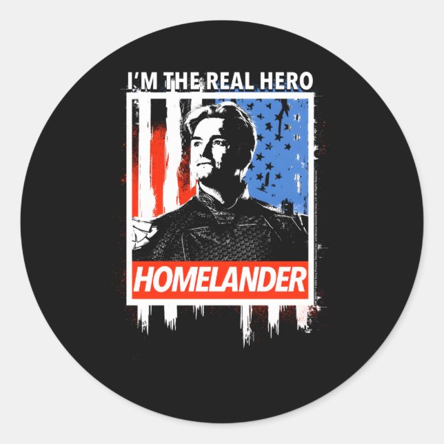 Sticker Rond L'Homelander Je Suis Le Véritable Héros Drapeau Am (Devant)