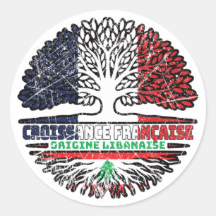 Sticker Rond Liban FRANÇAIS Drapeau des racines d'arbres
