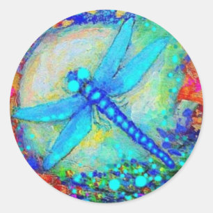 Sticker Rond Libellule bleue impressionnante par Sharles