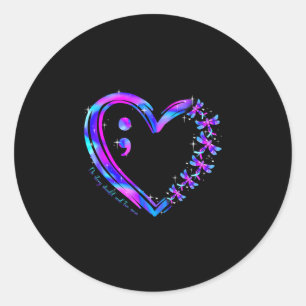 Sticker Rond Libellule cœur violet sarcelle de sensibilisation
