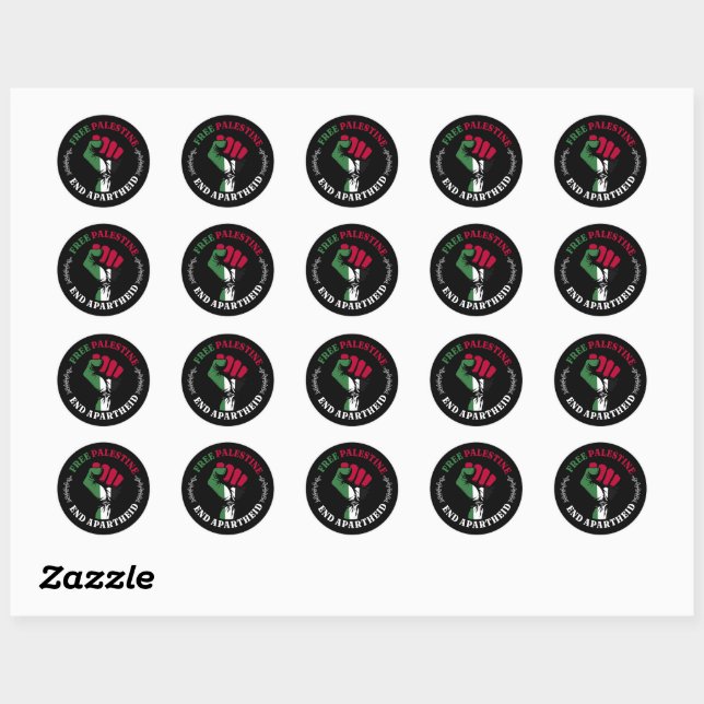 Sticker Rond Libérer la Palestine mettre fin à l'apartheid III (Feuille)