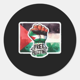 Sticker Rond Libérez Le Drapeau Palestine Et L'Autocollant Aqua