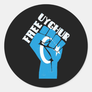 Sticker Rond Libérez Ouyghur Résiste Poing Avec Drapeau Ouyghur