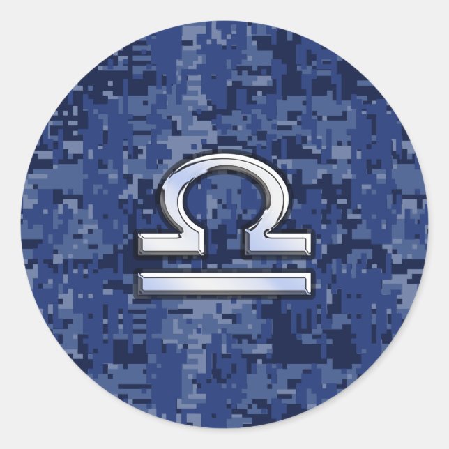 Sticker Rond Libra Zodiac Connexion Camouflage numérique bleu (Devant)
