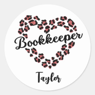 Sticker Rond Libraire Leopard Coeur Cadre Blanc