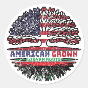 Sticker Rond Libya Libyan US American USA United States Tree