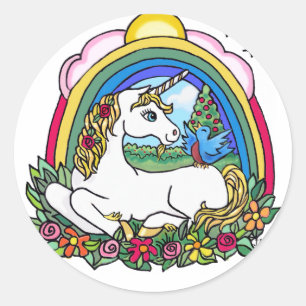 Sticker Rond Licorne & Arc-en-ciel