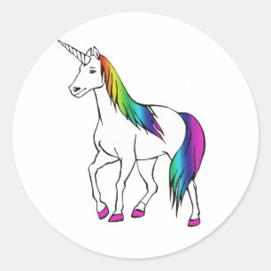 STICKER ROND LICORNE ARC-EN-CIEL