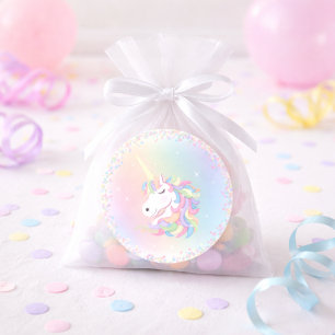 Sticker Rond Licorne Arc-en-Ciel Pastel Joyeux Anniversaire