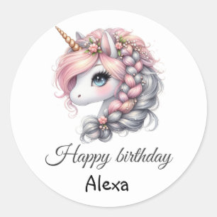 Sticker Rond Licorne bébé magique à l'aquarelle moderne