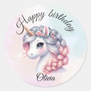 Sticker Rond Licorne bébé magique à l'aquarelle moderne