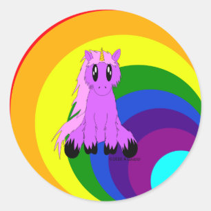 Sticker Rond Licorne délabrée mignonne (rose)