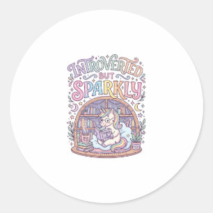 Sticker Rond Licorne Introvertie mais Originale Blanche Étincel