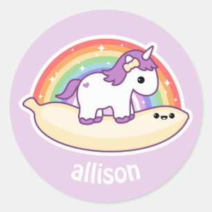 Sticker Rond Licorne mignonne de banane