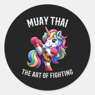 Sticker Rond Licorne Muay Thai Mignonne - Kickboxing Et Licorne