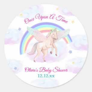 Sticker Rond Licorne Pastel Étoile Arc-en-ciel Fée Bébé Shower
