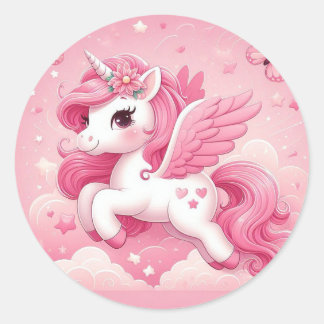 Sticker Rond licorne rose