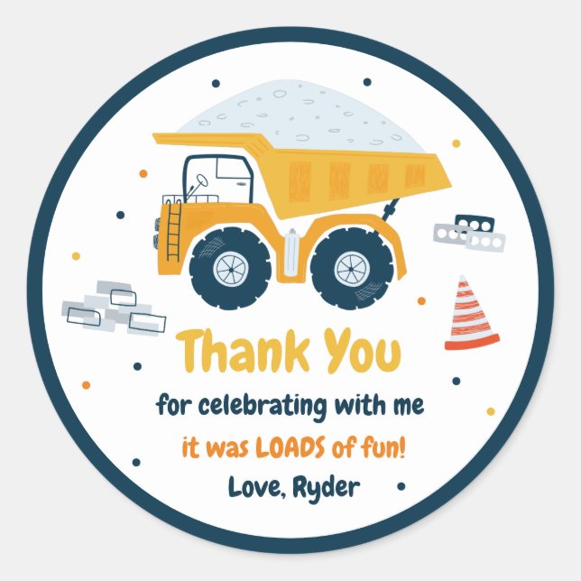 Sticker Rond Lieu de construction Camion de pompage Digger Anni (Devant)