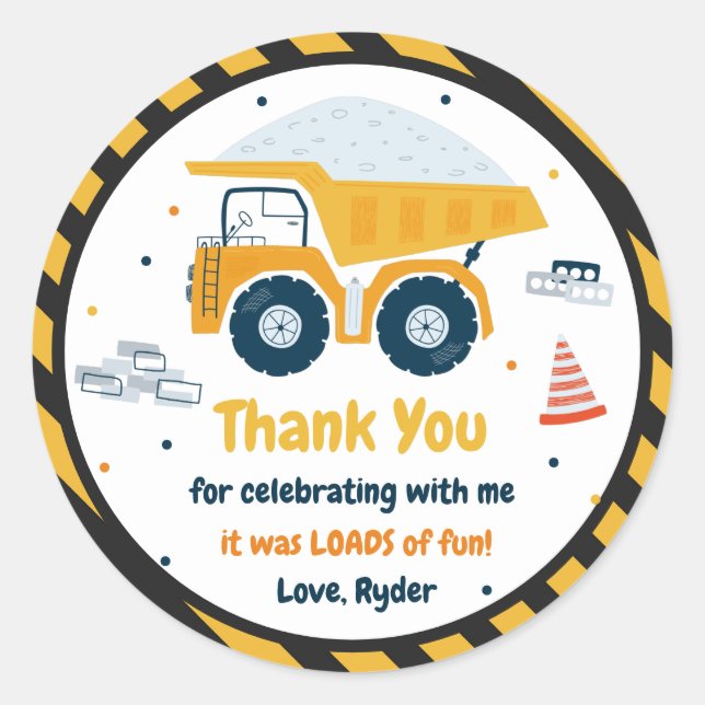 Sticker Rond Lieu de construction Camion de pompage Digger Anni (Devant)