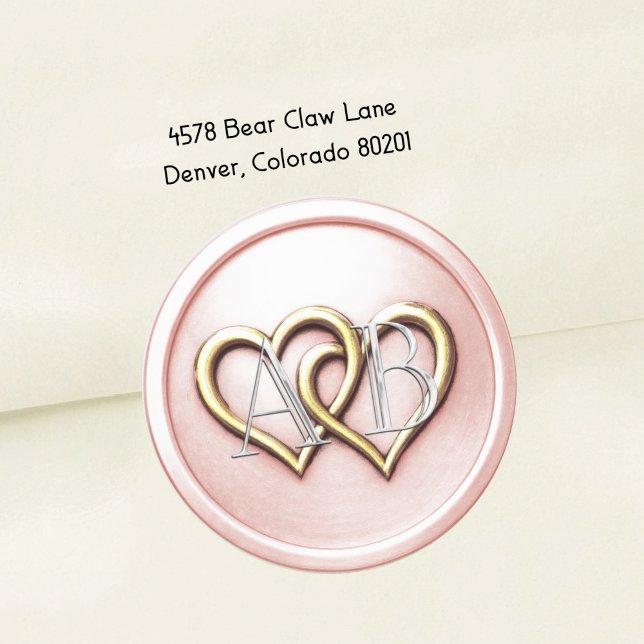 Sticker Rond Lieutenant rose deux coeurs monogrammé argent (Créateur téléchargé)