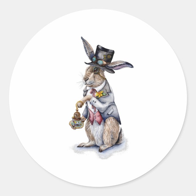 Sticker Rond Lièvre de mars de Steampunk (Devant)