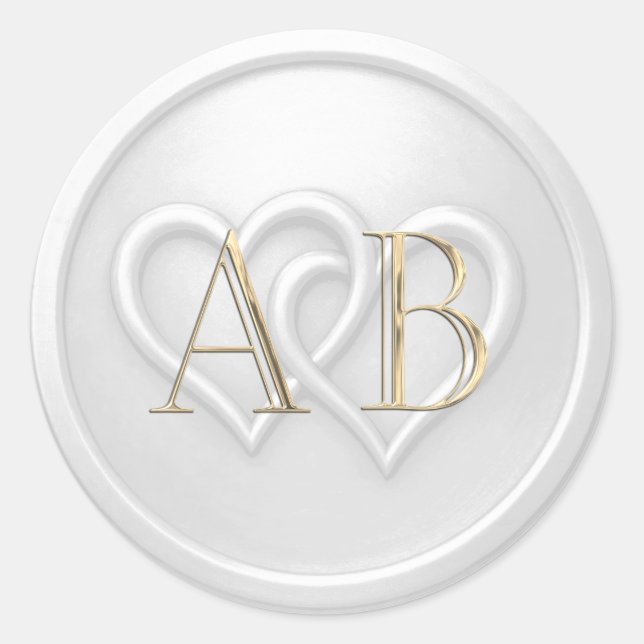Sticker Rond Light Gray Two Hearts Intertwined Monogram Wedding (Devant)