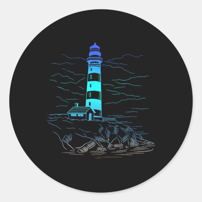 Sticker Rond Lighthouse Seaside House Sailing Sea Beach Life Bo (Devant)