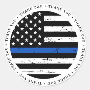 Sticker Rond Ligne Bleue Mince Drapeau Officier de police Class
