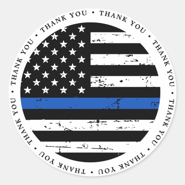 Sticker Rond Ligne Bleue Mince Drapeau Officier de police Class (Devant)