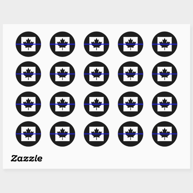 Sticker Rond Ligne bleue mince sur le drapeau canadien (Feuille)