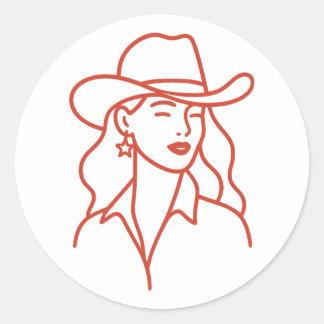 Sticker Rond Ligne d'art moderne de cowgirl pour enterrement de