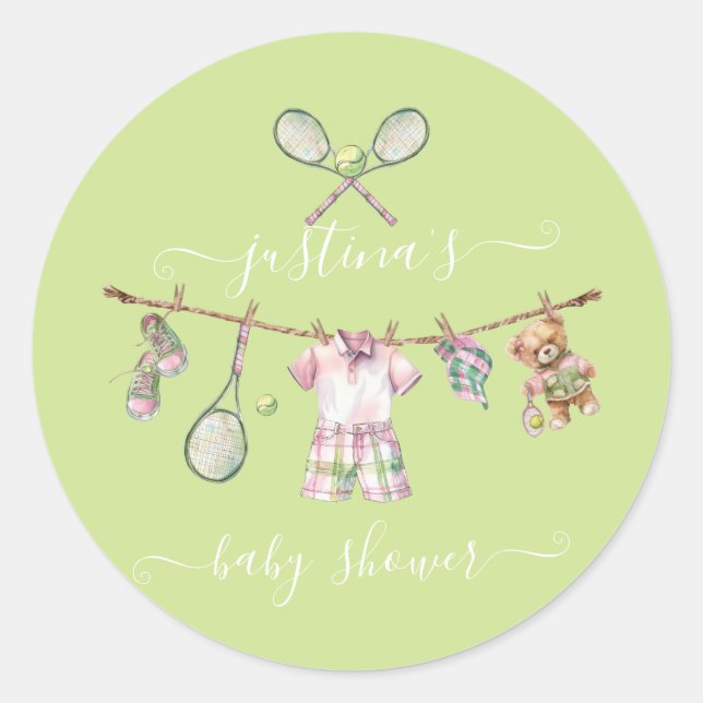 Sticker Rond Ligne de Baby shower de golf Preppy (Devant)