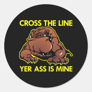 Sticker Rond Ligne de croix de Bulldog Gras Noir