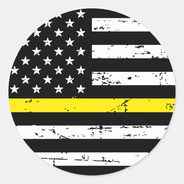 Sticker Rond Ligne jaune mince du drapeau américain (Devant)