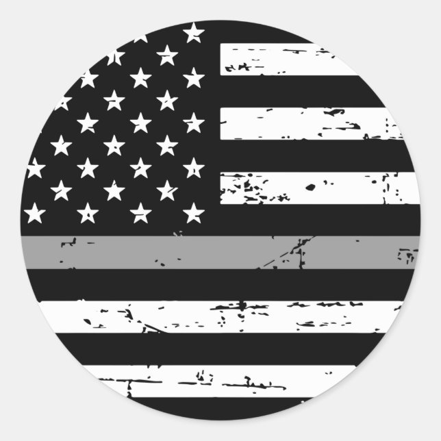 Sticker Rond Ligne mince en argent du drapeau américain (Devant)