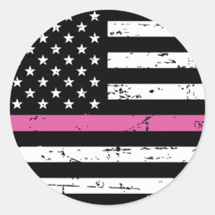 Sticker Rond Ligne rose mince du drapeau américain