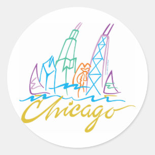 Sticker Rond Ligne Skyline de Chicago Windy City