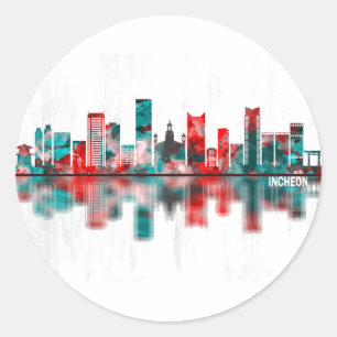Sticker Rond Ligne Skyline d'Incheon Corée du Sud