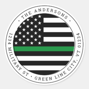 Sticker Rond Ligne verte mince Circle militaire Adresse de reto