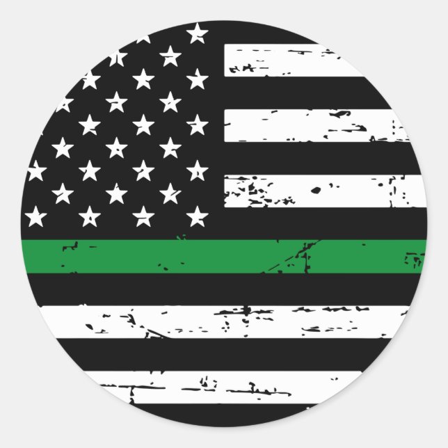 Sticker Rond Ligne verte mince du drapeau américain (Devant)
