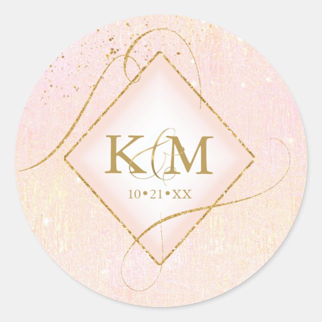 Sticker Rond Lignes fines Gold Abstrait Mariage Blush ID867 (Devant)